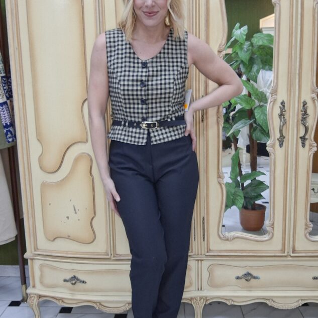 Mono cuerpo de cuadros negro y beige