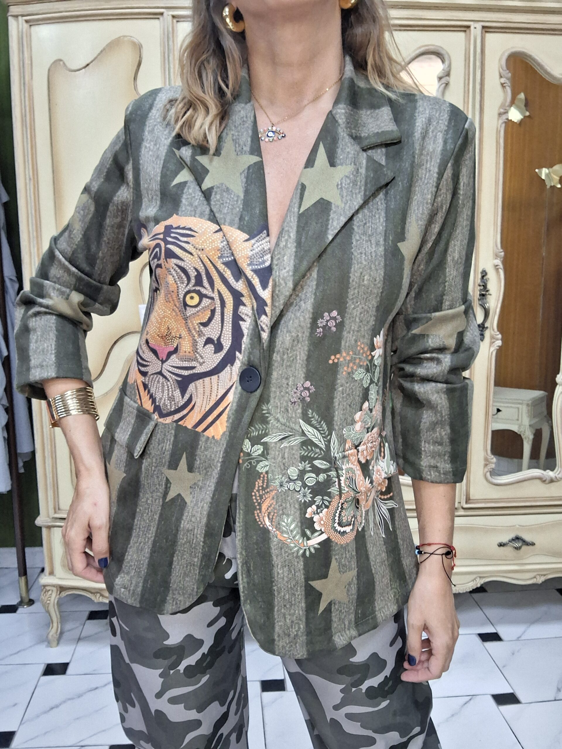 Chaqueta antelina rayas tigre