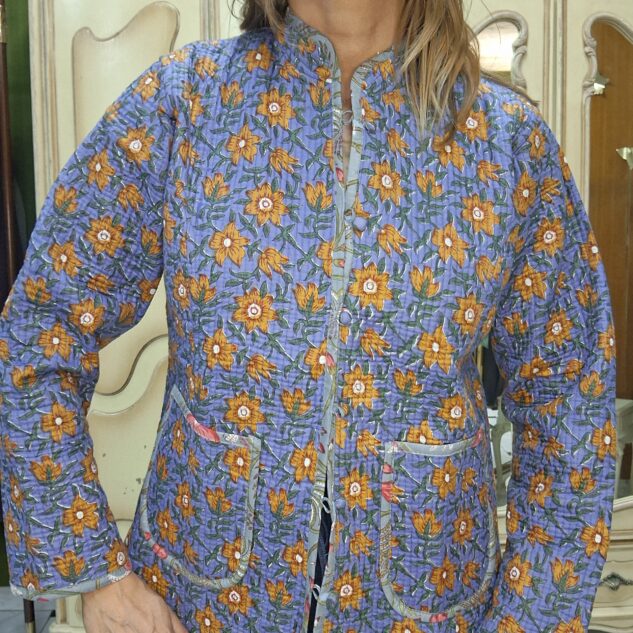 Chaqueta reversible flores mostaza